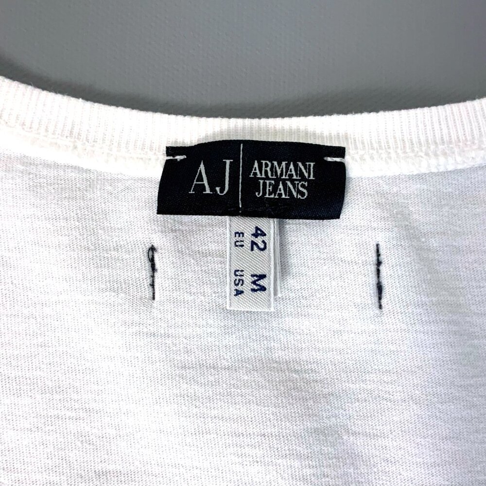 Armani Jeans White Cotton Graphic Short Sleeve Tee Sz M - Picture 2 of 16